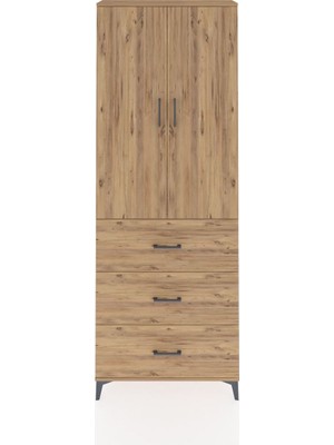 Arges Dolap 4 Raflı 3 Çekmeceli 2 Kapaklı 88X30X243 Çam-Çam