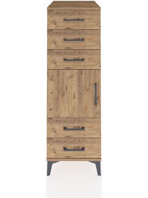 Kronos Dolap Tek Raflı 5 Çekmeceli Tek Kapaklı 44X59X134 Çam-Çam