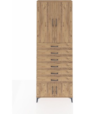 Arges Dolap 3 Raflı 6 Çekmeceli 4 Kapaklı 88X30X243 Çam-Çam