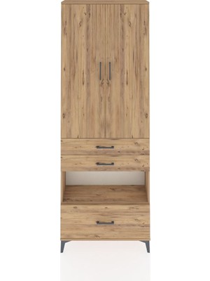 Arges Dolap 4 Raflı 3 Çekmeceli 2 Kapaklı 88X30X243 Çam-Çam