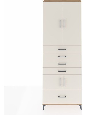Arges Dolap 4 Raflı 5 Çekmeceli 4 Kapaklı 88X30X243 Çam-Aytaşı