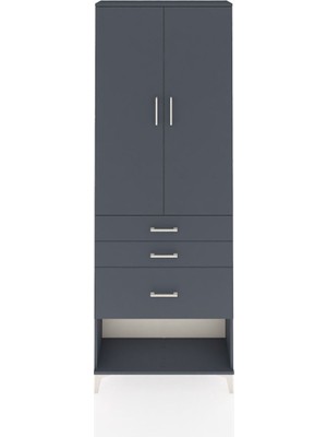 Arges Dolap 3 Raflı 3 Çekmeceli 2 Kapaklı 88X30X243 Antrasit-Antrasit