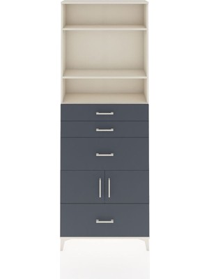 Arges Dolap 4 Raflı 4 Çekmeceli 2 Kapaklı 88X30X243 Aytaşı-Antrasit