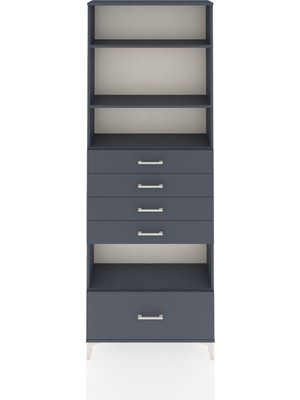 Arges Dolap 4 Raflı 5 Çekmeceli 88X30X243 Antrasit-Antrasit