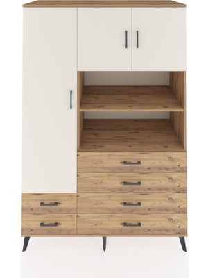 Kronos Dolap 8 Raflı 6 Çekmeceli 3 Kapaklı 132X59X195 Çam-Aytaşı/çam