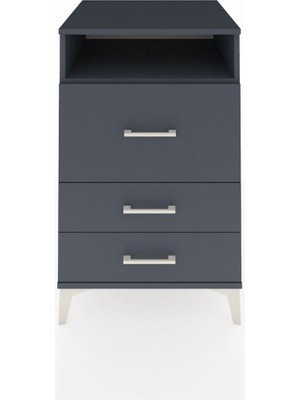 Kronos Komodin Tek Raflı 3 Çekmeceli 60X59X96 Antrasit-Antrasit