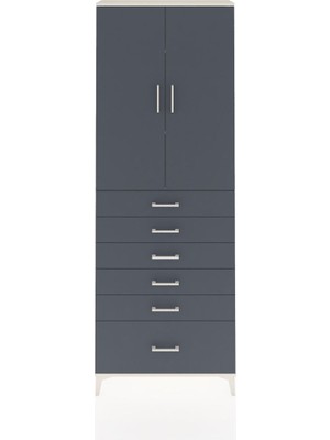 Arges Dolap 3 Raflı 6 Çekmeceli 2 Kapaklı 88X30X243 Aytaşı-Antrasit
