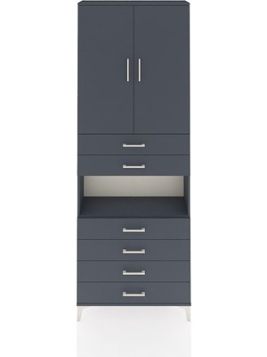 Arges Dolap 4 Raflı 6 Çekmeceli 2 Kapaklı 88X30X243 Antrasit-Antrasit