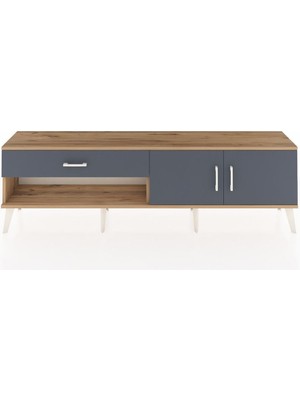 Arges Tv Ünitesi Tek Raflı Tek Çekmeceli 2 Kapaklı 176X30X51 Çam-Antrasit/antrasit