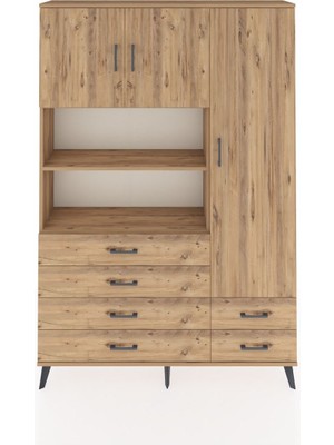 Arges Dolap 9 Raflı 6 Çekmeceli 3 Kapaklı 132X30X195 Çam-Çam/çam
