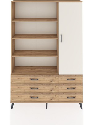 Arges Dolap 8 Raflı 6 Çekmeceli Tek Kapaklı  132X30X195 Çam-Aytaşı/çam
