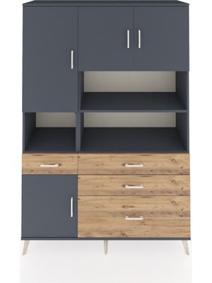 Hyperion Dolap 9 Raflı 4 Çekmeceli 4 Kapaklı 132X44X195 Antrasit-Antrasit/çam