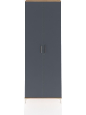 Arges Dolap 2 Raflı 2 Kapaklı Tek Askılı 88X30X243 Çam-Antrasit