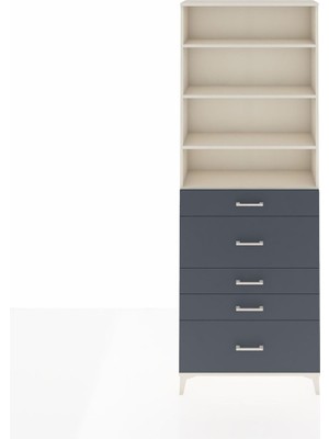 Arges Dolap 4 Raflı 5 Çekmeceli 88X30X243 Aytaşı-Antrasit