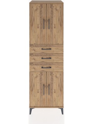 Hyperion Dolap 3 Raflı 3 Çekmeceli 4 Kapaklı 60X44X195 Çam-Çam