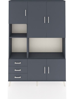 Arges Dolap 9 Raflı 3 Çekmeceli 5 Kapaklı 132X30X195 Antrasit-Antrasit/antrasit