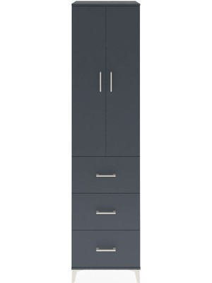 Hyperion Dolap 4 Raflı 3 Çekmeceli 2 Kapaklı 60X44X243 Antrasit-Antrasit