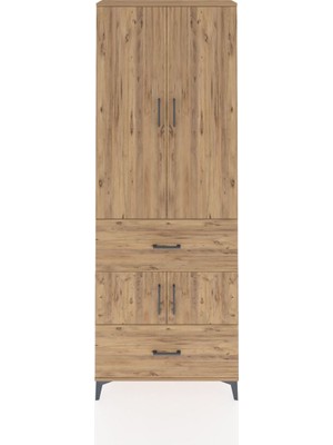 Arges Dolap 5 Raflı 2 Çekmeceli 4 Kapaklı 88X30X243 Çam-Çam
