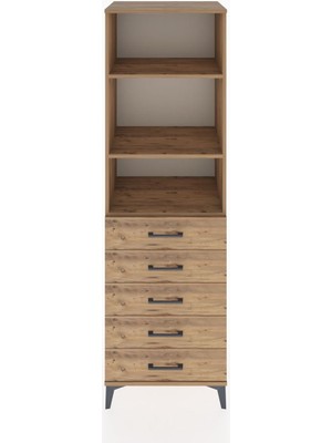 Hyperion Dolap 3 Raflı 5 Çekmeceli 60X44X195 Çam-Çam