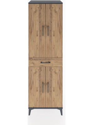 Hyperion Dolap 4 Raflı Tek Çekmeceli 4 Kapaklı 60X44X195 Antrasit-Çam