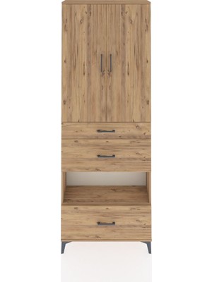 Arges Dolap 4 Raflı 3 Çekmeceli 2 Kapaklı 88X30X243 Çam-Çam
