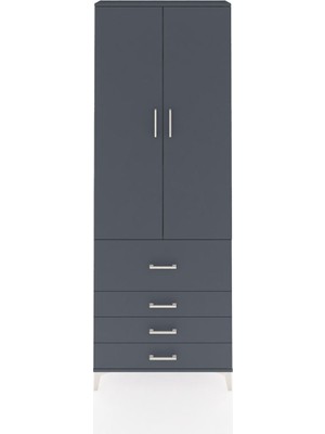 Arges Dolap 3 Raflı 4 Çekmeceli 2 Kapaklı 88X30X243 Antrasit-Antrasit