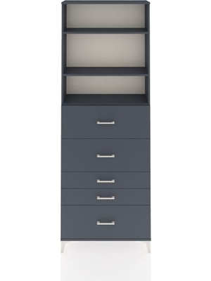 Arges Dolap 3 Raflı 5 Çekmeceli 88X30X243 Antrasit-Antrasit