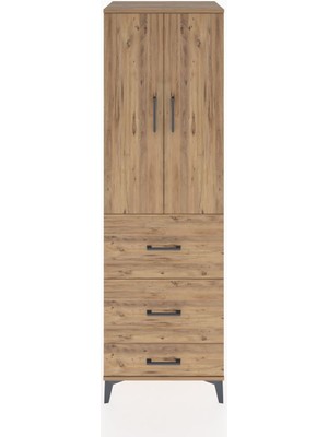 Hyperion Dolap Tek Raflı 3 Çekmeceli Tek Askılı 60X44X195 Çam-Çam