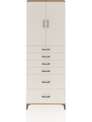 Arges Dolap 3 Raflı 6 Çekmeceli 2 Kapaklı 88X30X243 Çam-Aytaşı