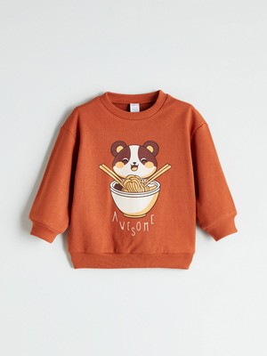 Lc Waikiki Yeni Sezon Bisiklet Yaka Baskılı Erkek Çocuk Sweatshirt