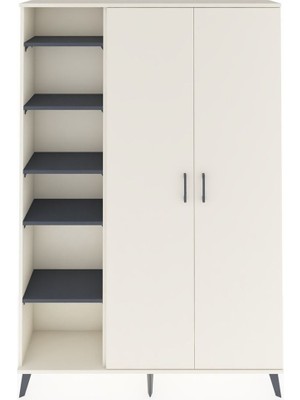 Arges Dolap 7 Raflı 2 Kapaklı Tek Askılı 132X30X195 Aytaşı-Aytaşı/antrasit