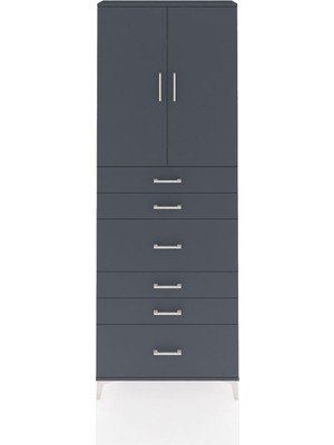 Arges Dolap 3 Raflı 6 Çekmeceli 2 Kapaklı 88X30X243 Antrasit-Antrasit