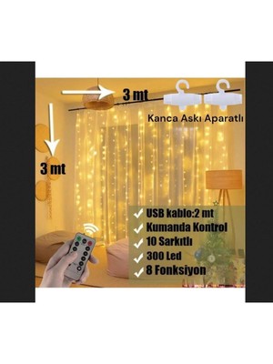 3x3 M 300 LED Kumandalı Renkli Perde Işığı, Ev Dekorasyon, Yumuşak Atmosfer