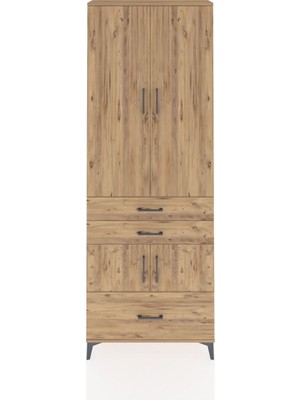 Arges Dolap 4 Raflı 3 Çekmeceli 4 Kapaklı 88X30X243 Çam-Çam
