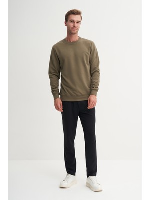 Cazador 56100 Haki Erkek Bisiklet Yaka 2 Iplik Slim Fit Sweatshirt