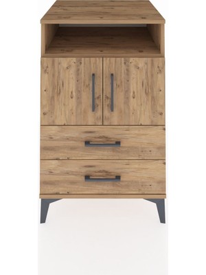 Kronos Komodin 2 Raflı 2 Çekmeceli 2 Kapaklı 60X59X96 Çam-Çam