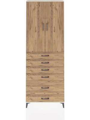 Arges Dolap 3 Raflı 6 Çekmeceli 2 Kapaklı 88X30X243 Aytaşı-Çam