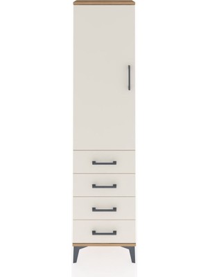 Arges Dolap Tek Raflı 4 Çekmeceli Tek Askılı 44X30X182 Çam-Aytaşı