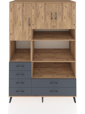 Kronos Dolap 9 Raflı 6 Çekmeceli 3 Kapaklı 132X59X195 Çam-Çam/antrasit