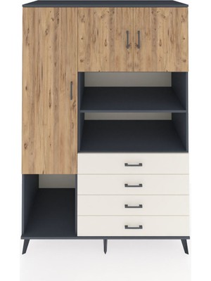 Kronos Dolap 7 Raflı 4 Çekmeceli 3 Kapaklı 132X59X195 Antrasit-Çam/aytaşı