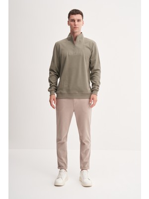 Cazador 53075 Haki Erkek Dik Yaka Yarım Fermuarlı Regular Fit Sweatshirt