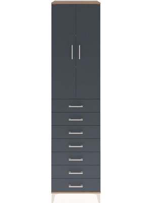 Hyperion Dolap 3 Raflı 7 Çekmeceli 2 Kapaklı 60X44X243 Çam-Antrasit