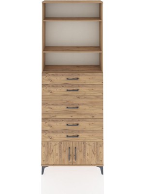 Arges Dolap 3 Raflı 5 Çekmeceli 2 Kapaklı 88X30X243 Çam-Çam