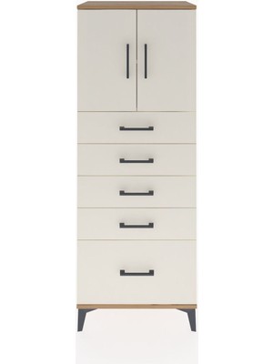 Hyperion Dolap 2 Raflı 5 Çekmeceli 2 Kapaklı 60X44X163 Çam-Aytaşı