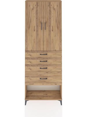 Arges Dolap 2 Raflı 4 Çekmeceli 2 Kapaklı 88X30X243 Çam-Çam