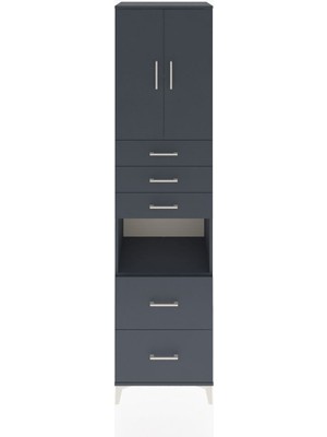 Hyperion Dolap 3 Raflı 5 Çekmeceli 2 Kapaklı 60X44X243 Antrasit-Antrasit