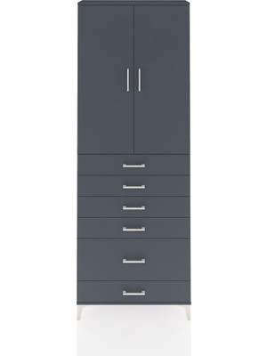 Arges Dolap 3 Raflı 6 Çekmeceli 2 Kapaklı 88X30X243 Antrasit-Antrasit
