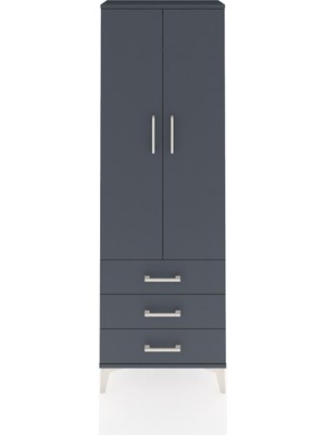 Arges Dolap Tek Raflı 3 Çekmeceli Tek Askılı 60X30X182 Antrasit-Antrasit