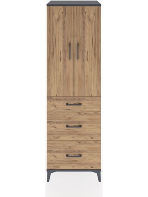 Hyperion Dolap 3 Raflı 3 Çekmeceli 2 Kapaklı 60X44X195 Antrasit-Çam
