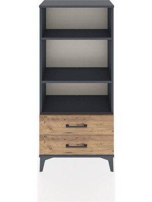 Hyperion Dolap 3 Raflı 2 Çekmeceli 60X44X134 Antrasit-Çam